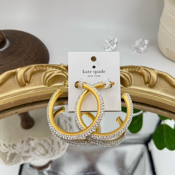 Kate Spade Gold-Tone Crystal Pave Hoop Earrings - Picture 1 of 12